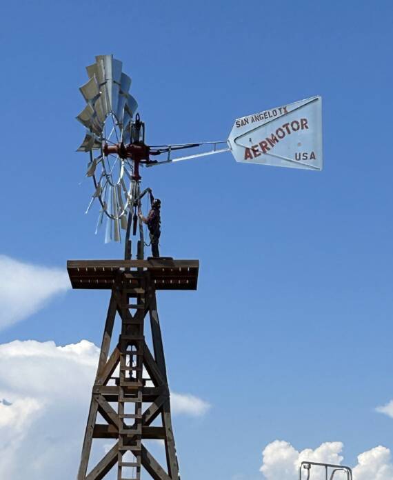Big Sky Windmills, authorized Aermotor dealer, installing a 16-foot Aermotor windmill in Colorado.