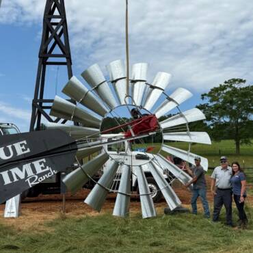 16-foot windmill on a 55-foot tower in Georgia, built by Big Sky Windmills — our tallest tower to date.