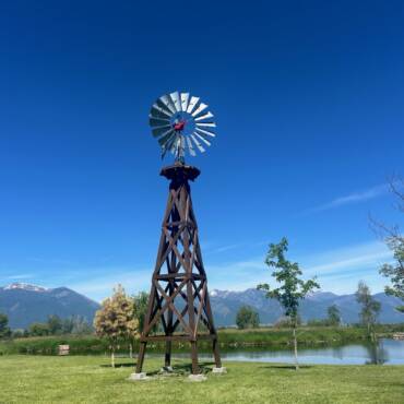 10-foot windmill on a 33-foot tower in Stevensville, Montana, installed by Big Sky Windmills.